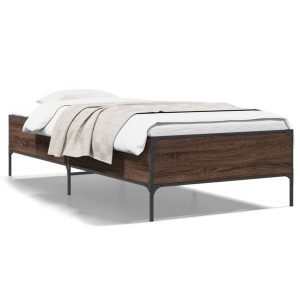 vidaXL Bedframe bewerkt hout en metaal bruin eikenkleurig 100x200 cm