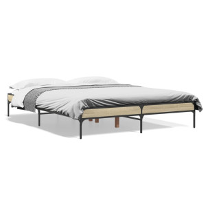 vidaXL Bedframe bewerkt hout metaal sonoma eikenkleurig 160x200 cm