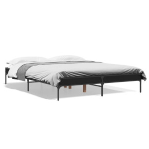 vidaXL Bedframe bewerkt hout metaal zwart 150x200 cm