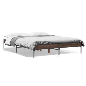 vidaXL Bedframe bewerkt hout metaal bruin eikenkleur 150x200 cm