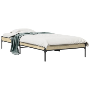 vidaXL Bedframe bewerkt hout en metaal sonoma eikenkleurig 100x200 cm