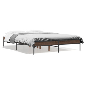 vidaXL Bedframe bewerkt hout metaal bruin eikenkleur 140x190 cm