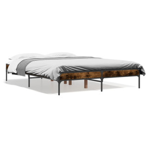 vidaXL Bedframe bewerkt hout metaal gerookt eikenkleurig 135x190 cm
