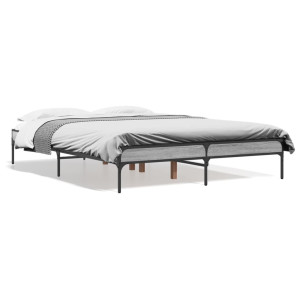 vidaXL Bedframe bewerkt hout metaal grijs sonoma eiken 135x190 cm