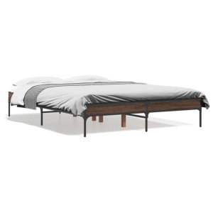 vidaXL Bedframe bewerkt hout metaal bruin eikenkleur 135x190 cm