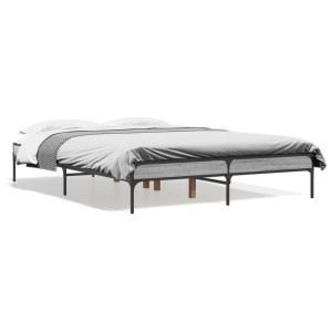 vidaXL Bedframe bewerkt hout metaal grijs sonoma eiken 120x190 cm