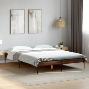 vidaXL Bedframe bewerkt hout metaal bruin eikenkleur 120x190 cm