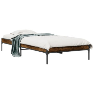 vidaXL Bedframe bewerkt hout en metaal gerookt eikenkleurig 90x190 cm