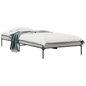 vidaXL Bedframe bewerkt hout en metaal grijs sonoma eiken 90x190 cm