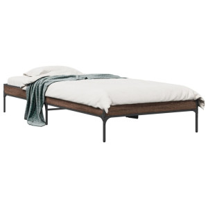 vidaXL Bedframe bewerkt hout en metaal bruin eikenkleurig 90x190 cm