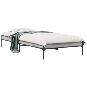 vidaXL Bedframe bewerkt hout en metaal grijs sonoma eiken 75x190 cm