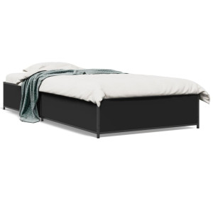 vidaXL Bedframe bewerkt hout en metaal zwart 100x200 cm