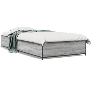 vidaXL Bedframe bewerkt hout en metaal grijs sonoma eiken 100x200 cm
