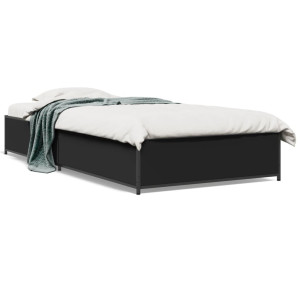 vidaXL Bedframe bewerkt hout en metaal zwart 90x190 cm