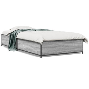vidaXL Bedframe bewerkt hout en metaal grijs sonoma eiken 90x190 cm
