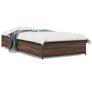 vidaXL Bedframe bewerkt hout en metaal bruin eikenkleurig 75x190 cm