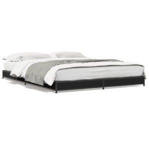 vidaXL Bedframe bewerkt hout metaal zwart 135x190 cm