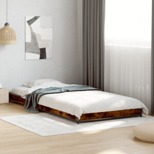 vidaXL Bedframe bewerkt hout en metaal gerookt eikenkleurig 100x200 cm