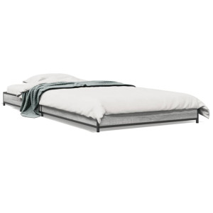 vidaXL Bedframe bewerkt hout en metaal grijs sonoma eiken 75x190 cm