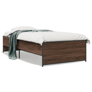 vidaXL Bedframe bewerkt hout en metaal bruin eikenkleurig 90x190 cm