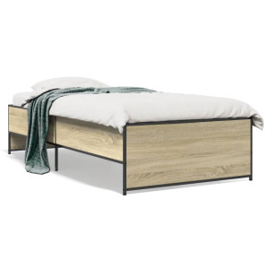 vidaXL Bedframe bewerkt hout en metaal sonoma eikenkleurig 75x190 cm