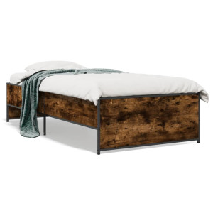 vidaXL Bedframe bewerkt hout en metaal gerookt eikenkleurig 75x190 cm