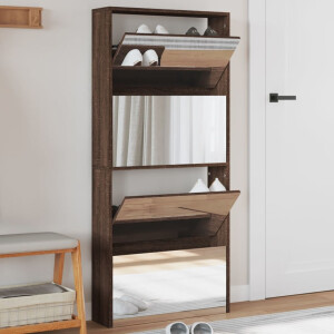 vidaXL Schoenenkast met spiegel 4-laags 63x17x134 cm bruin eikenkleur