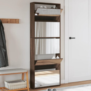 vidaXL Schoenenkast met spiegel 5-laags 63x17x169,5 cm bruineikenkleur
