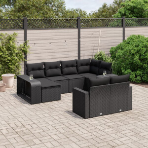 vidaXL 10-delige Loungeset met kussens poly rattan zwart