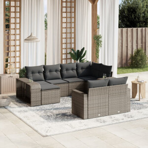 vidaXL 10-delige Loungeset met kussens poly rattan grijs