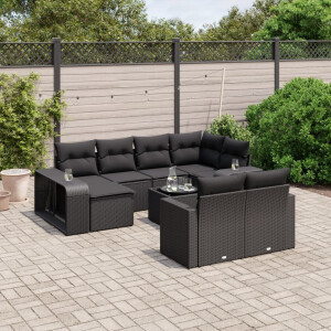 vidaXL 11-delige Loungeset met kussens poly rattan zwart