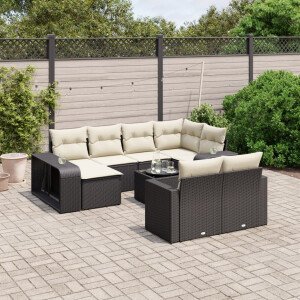vidaXL 11-delige Loungeset met kussens poly rattan zwart