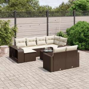 vidaXL 11-delige Loungeset met kussens poly rattan bruin