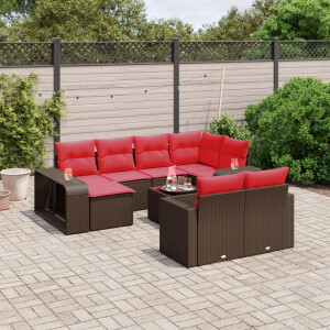 vidaXL 11-delige tuinbankset met kussens, bruin polyrotan