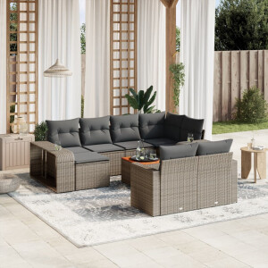 vidaXL 11-delige Loungeset met kussens poly rattan grijs