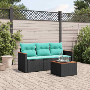 vidaXL 4-delige tuinbankset met kussens, zwart polyrotan