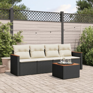 vidaXL 5-delige Loungeset met kussens poly rattan zwart