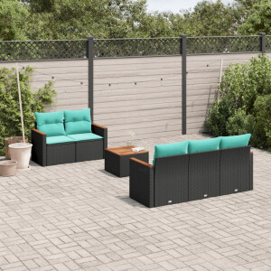 vidaXL 6-delige tuinbankset met kussens van zwart polyrotan