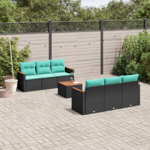 vidaXL 7-delige tuinbankset met kussens van zwart polyrotan