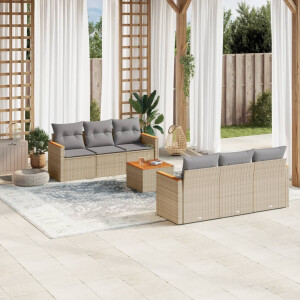 vidaXL 7-delige Loungeset met kussens poly rattan gemengd beige