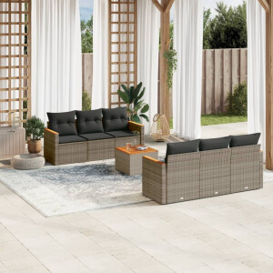 vidaXL 7-delige Loungeset met kussens poly rattan grijs