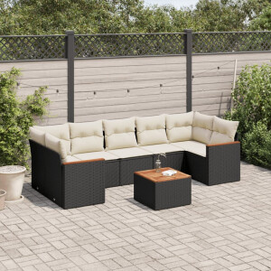 vidaXL 8-delige Loungeset met kussens poly rattan zwart