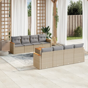 vidaXL 9-delige Loungeset met kussens poly rattan gemengd beige