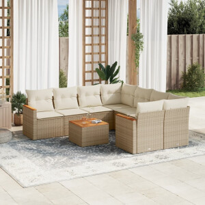 vidaXL 9-delige Loungeset met kussens poly rattan beige