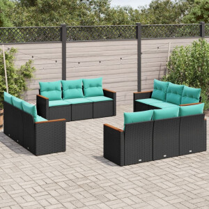 vidaXL 12-delige tuinbankset met kussens van zwart polyrotan