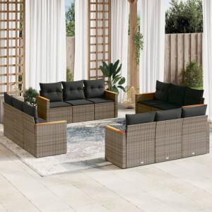 vidaXL 12-delige Loungeset met kussens poly rattan grijs