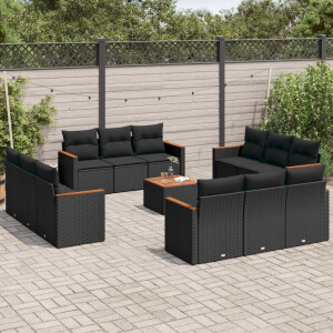 vidaXL 13-delige Loungeset met kussens poly rattan zwart