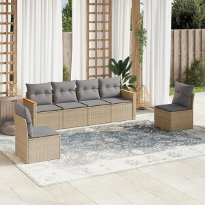 vidaXL 6-delige Loungeset met kussens poly rattan gemengd beige