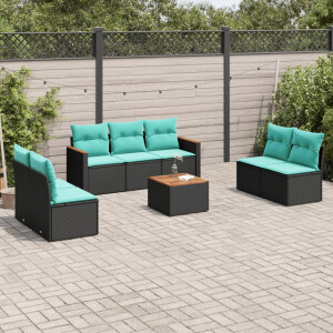 vidaXL 8-delige tuinbankset met kussens, zwart polyrotan