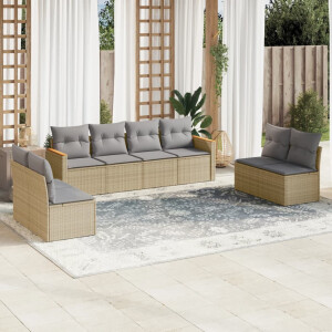 vidaXL 8-delige Loungeset met kussens poly rattan gemengd beige